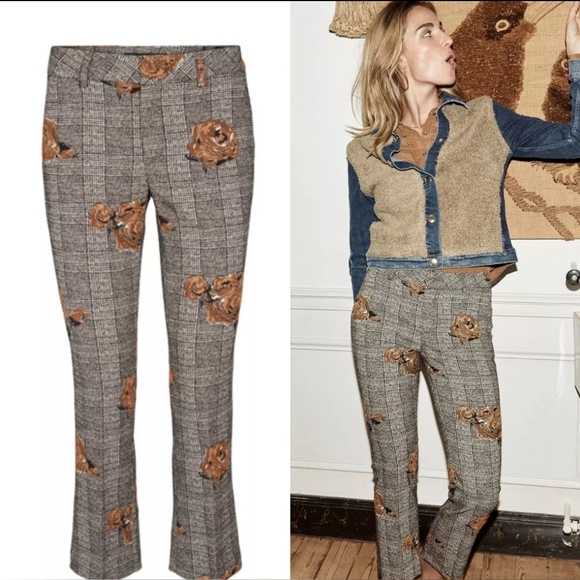 Mos Mosh Ivana shannon Checkered Pants Crop Dress Trousers Floral Appliqué 27 - Picture 2 of 12